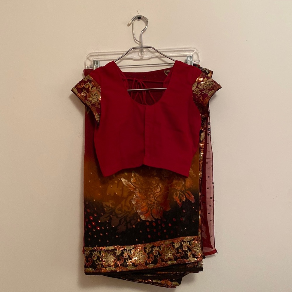 Dark red/black multicolor saree